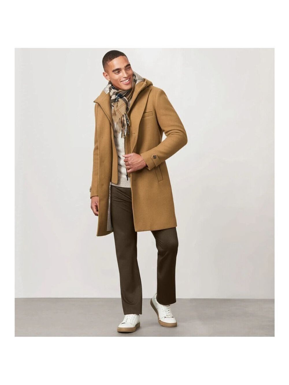Hechter Paris Modern Fit 4-Way Stretch Wool Coat with Removable Hood Size 2XL